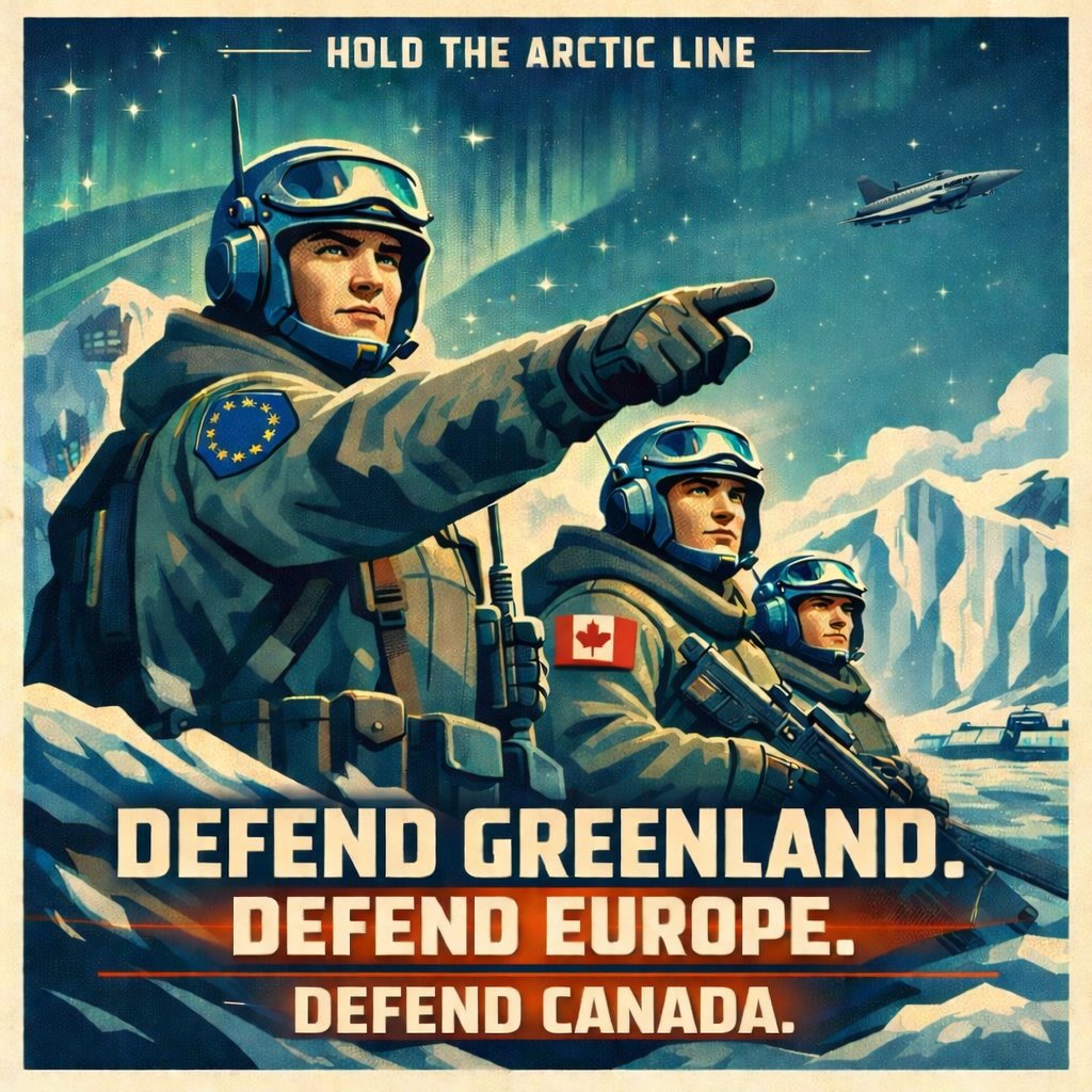 Arctic defence map: Greenland, Europe, Canada.